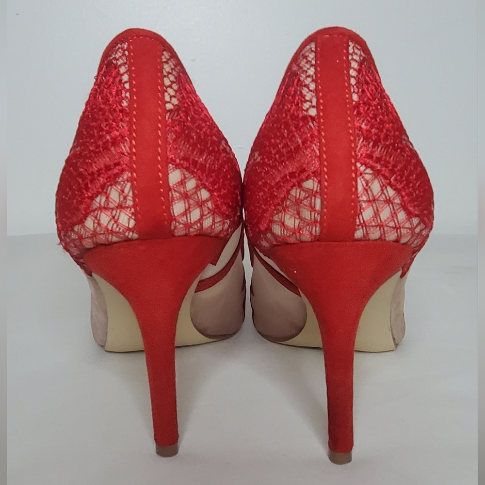 Jessica Simpson Size 7 1/2 M - Chic Red Lace Women's Heels - Picture 3 of 10
